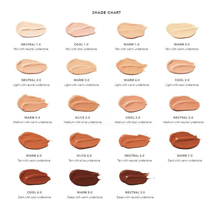 Fruit Pigmented Full Coverage Water Foundation  - Shade chart