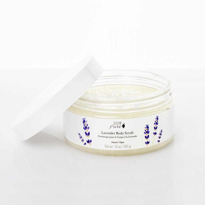 100% Pure Lavender Body Scrub open jar