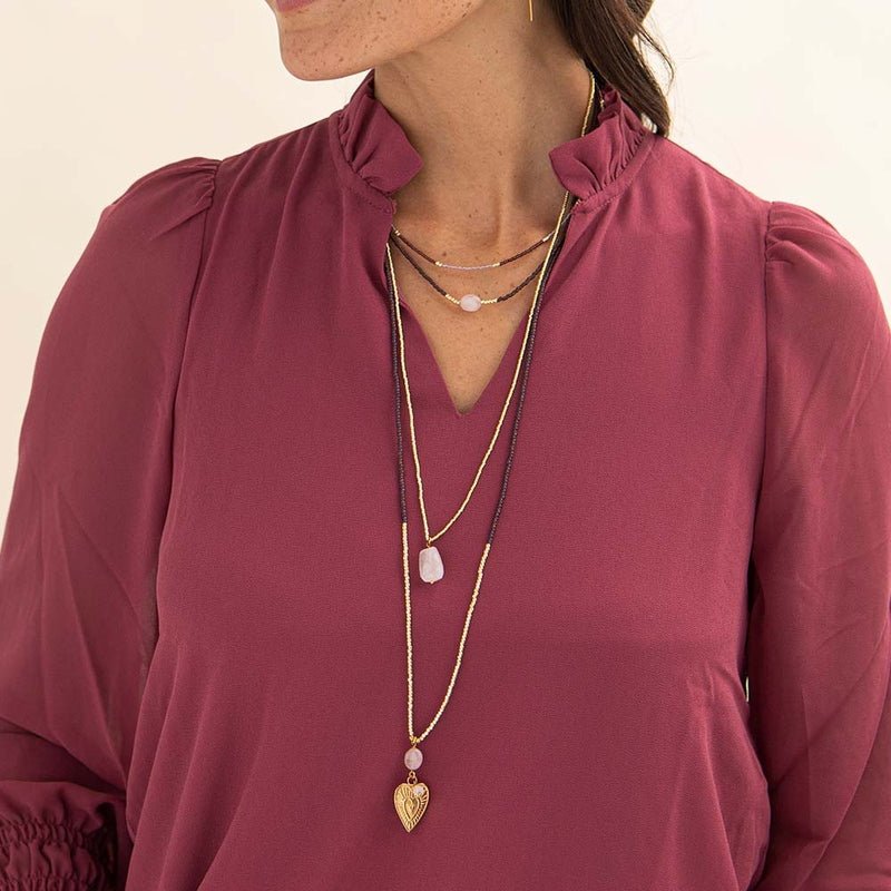 Devotion Rose Quartz Gold Colored Necklace Model