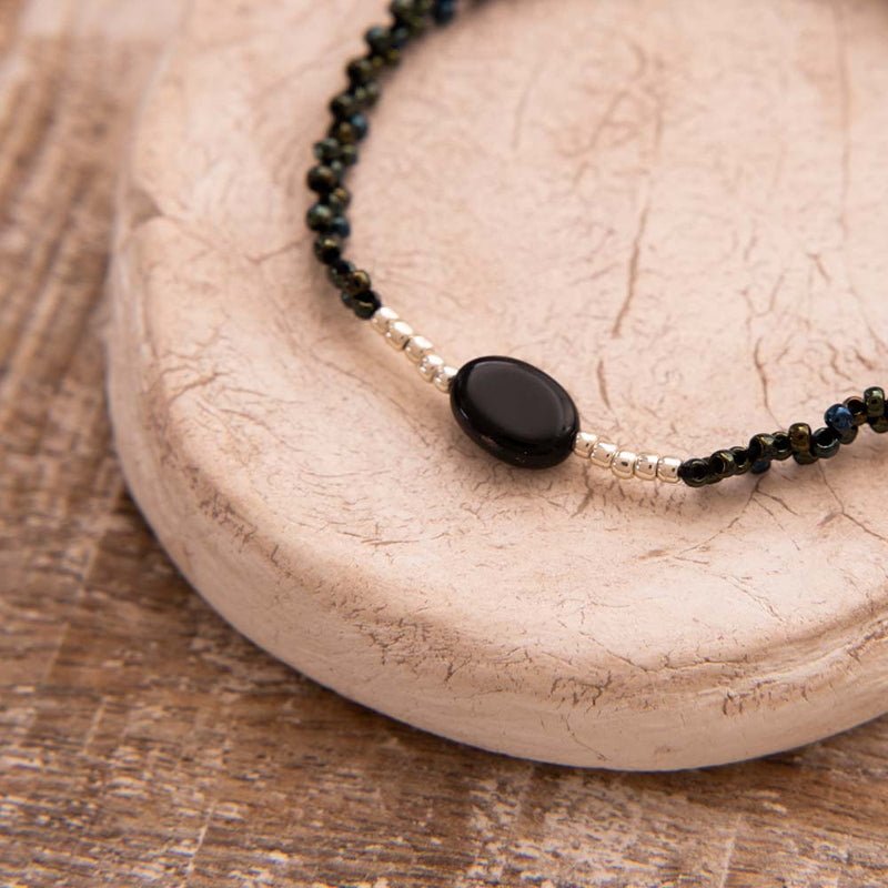 Emotion Black Onyx Silver Colored Bracelet Mood