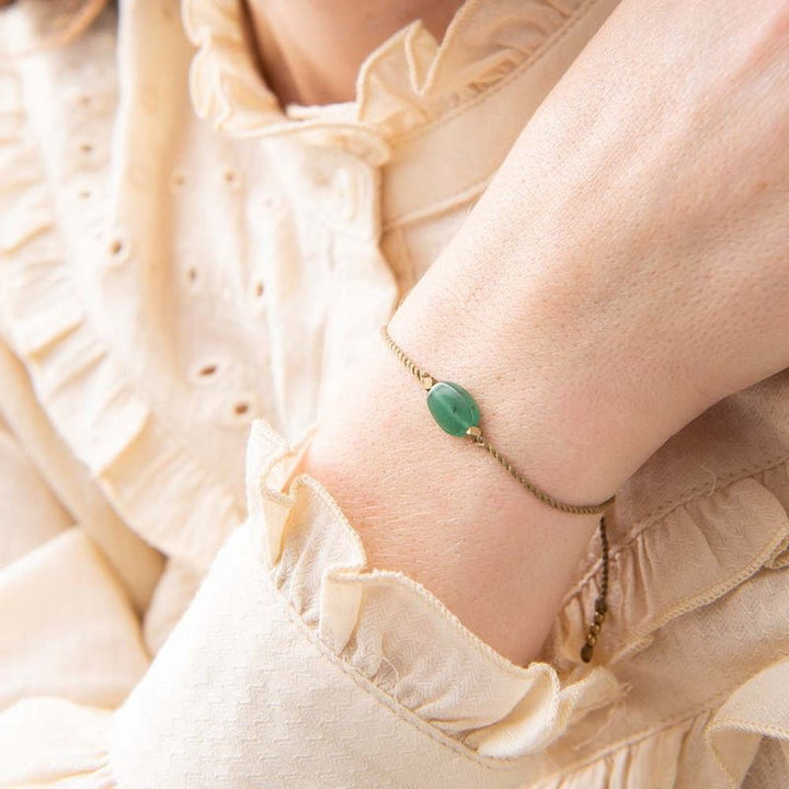 Gemstone Card Aventurine Gold Bracelet on arm