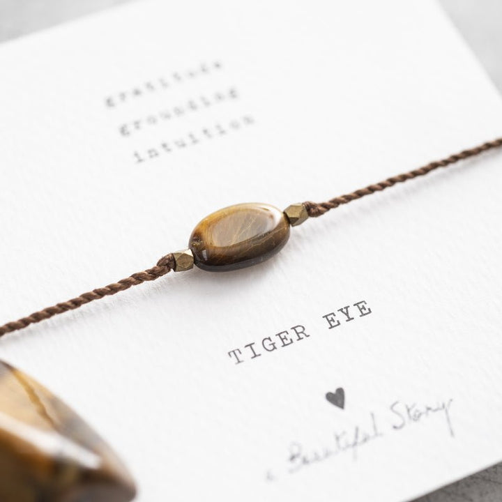 Gemstone Card Tiger Eye Gold Bracelet Mood