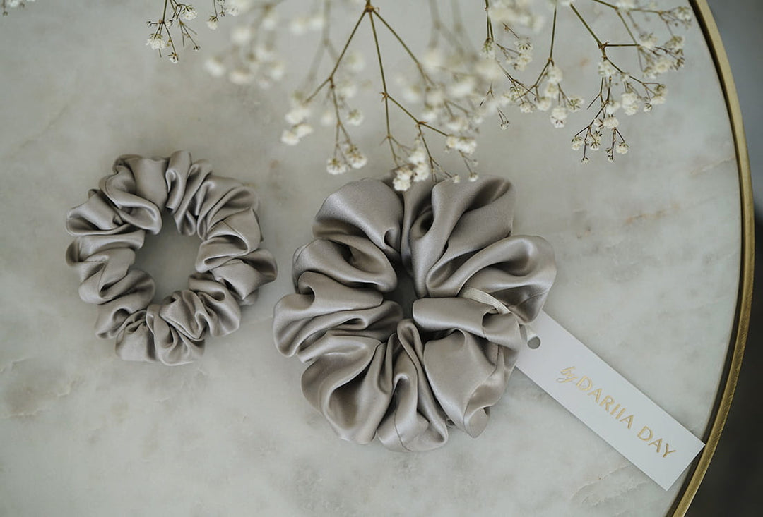 Silk Scrunchie Silver Grey Small and Medium