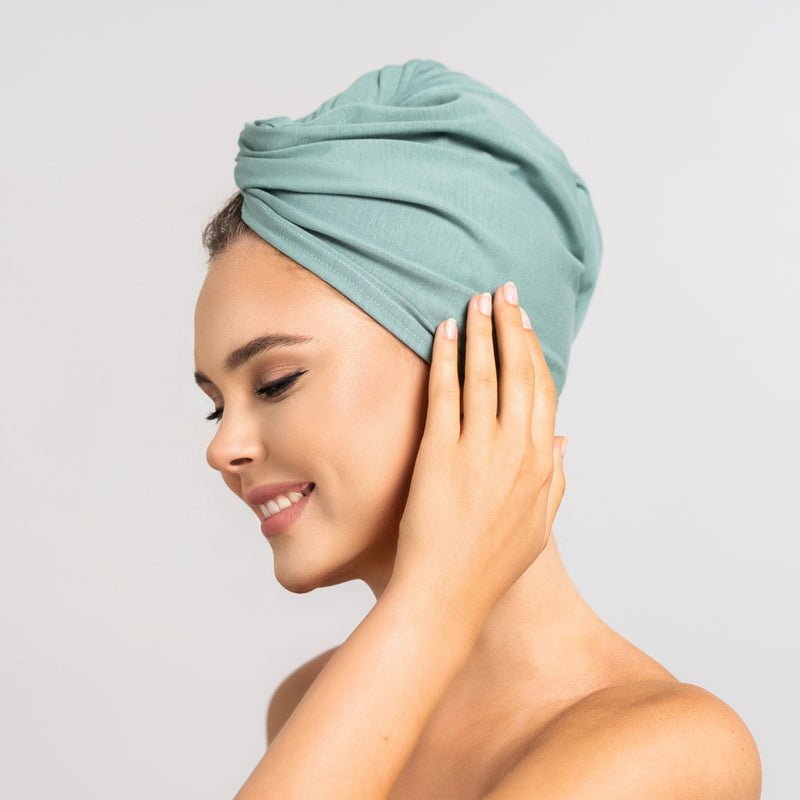 Bambus Turban Handtuch mit Knopf | Mint Grün Model 2