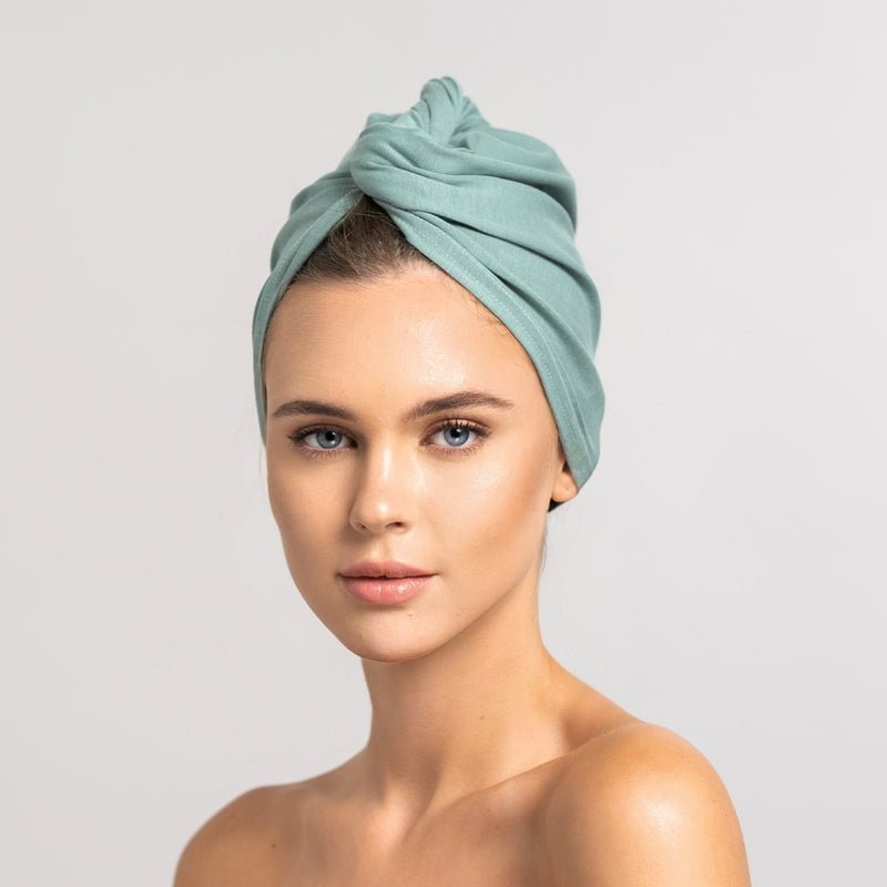 Bambus Turban Handtuch mit Knopf | Mint Grün Model