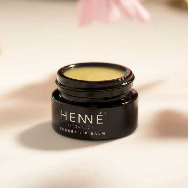 Henné Organics Luxury Lip Balm - stylish open jar