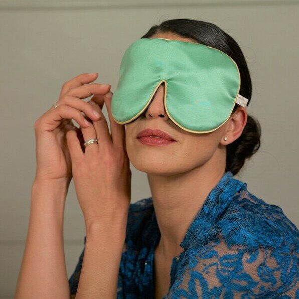 Pure Mulberry Silk Lavender Eye Mask on eyes