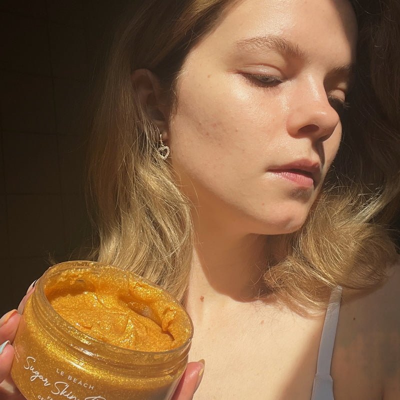 Sugar Skin Polish open jar with model