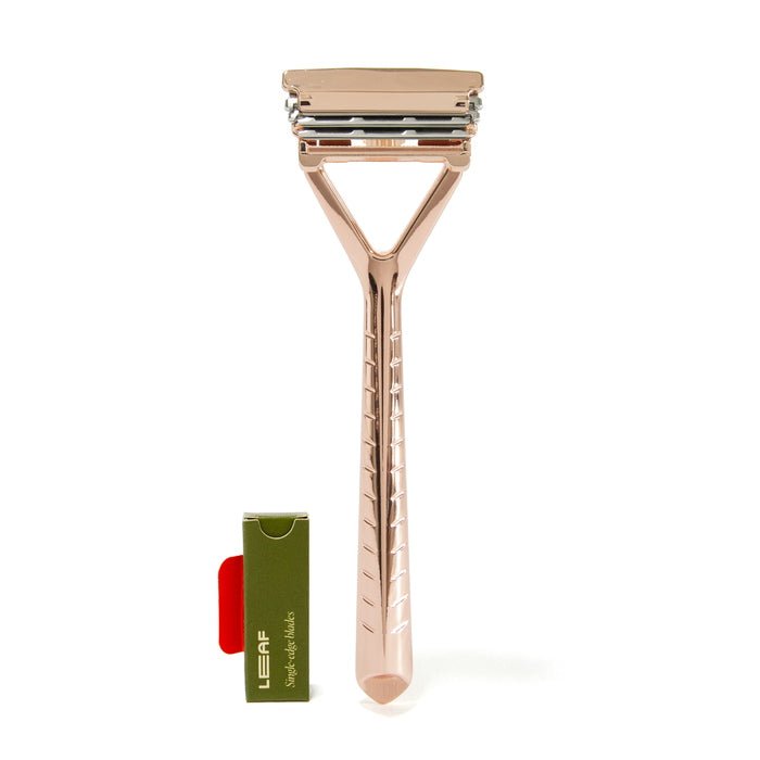 The Leaf Razor Kit Rose Gold with blades