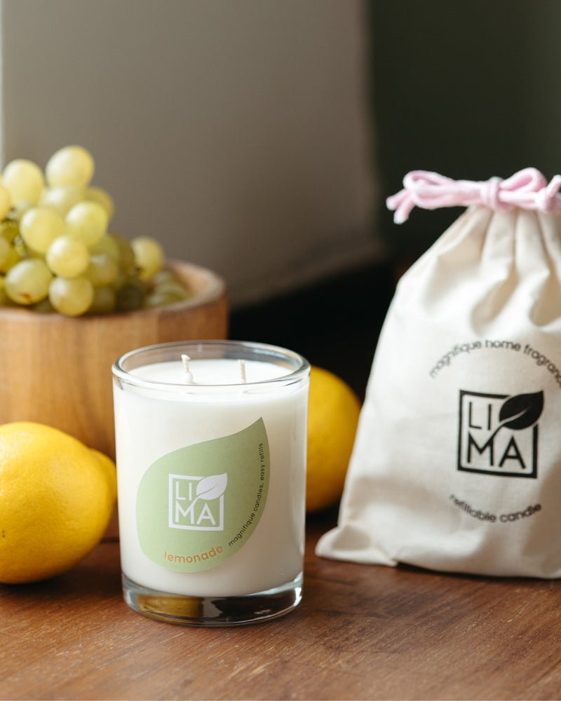 Lima Cosmetics Lemonade Nachfüllbare Duftkerze - Produktbild mit Verpackung