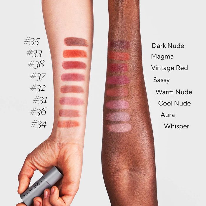 Mádara Lipstick Arm Swatches