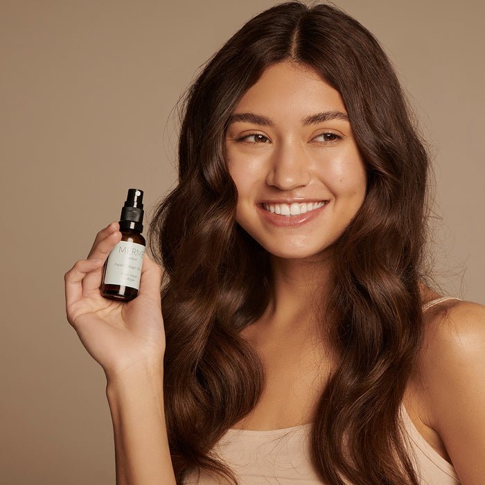 Merme Berlin Facial Collagen Serum with happy model