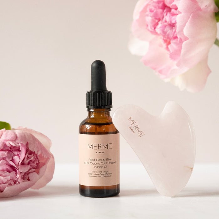 Merme Berlin Rose Quartz Gua Sha and Facial Beauty Elixir