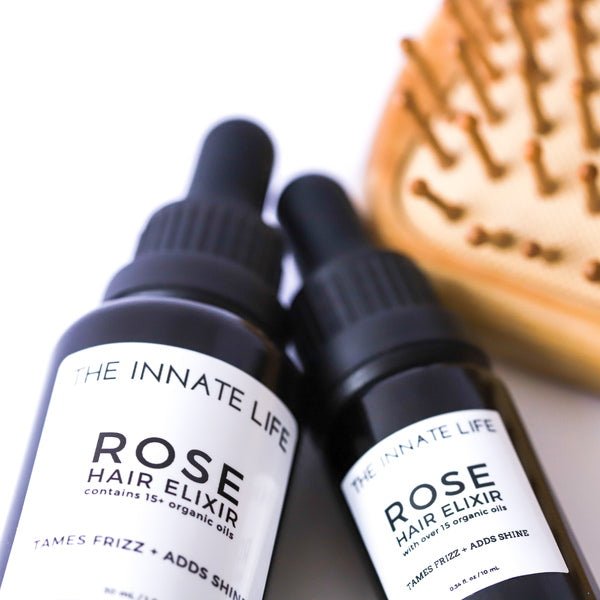 The Innate Life Rose Hair Elixir 30 ml - close up both sizes