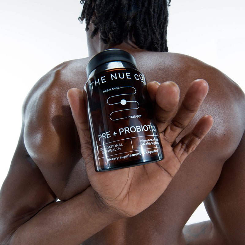 The Nue Co. Prebiotic + Probiotic - model close up